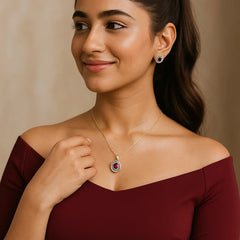 Ruby Halo Pendant Set
