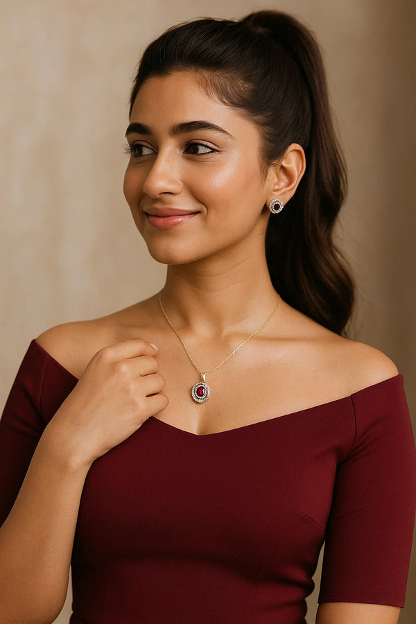 Ruby Halo Pendant Set